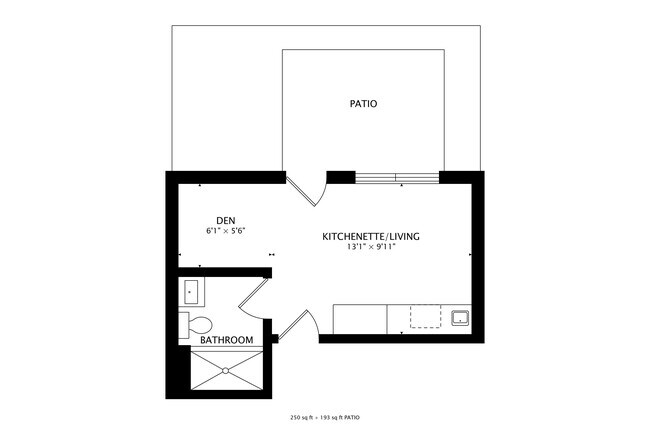 Floor Plan A Studio 1BA 607-A floor plan